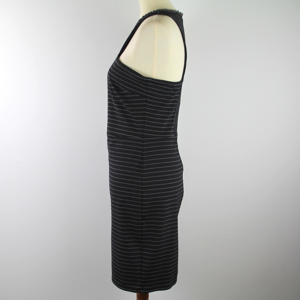 Ali & Jay Black White Pinstripe Ponte Halter MinDress Embellished Neckline L NWT - Picture 4 of 6